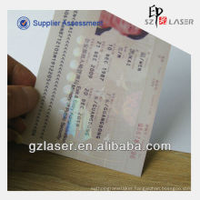 Laser transparent waterproof film fabric for certificate